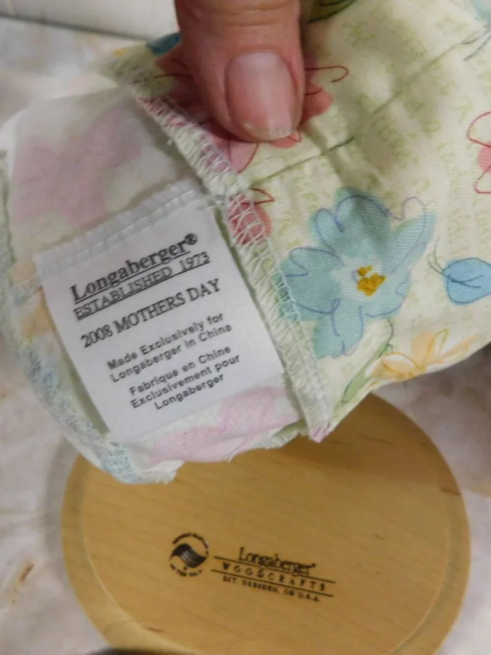 Longaberger 2008 Mother's Day Basket Combo Protector Liner & Lid